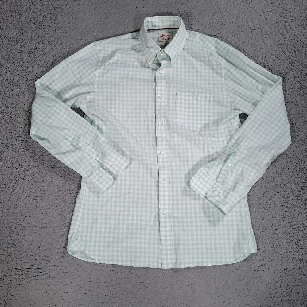 Brooks Brothers Shirt Mens Small Red Fleece Collection Green White Button Up